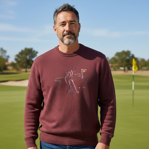 Knightsbridge Other - Vintage Knightsbridge Mens Burgundy Golf Embroidered Cotton Crew Neck Sweater XL